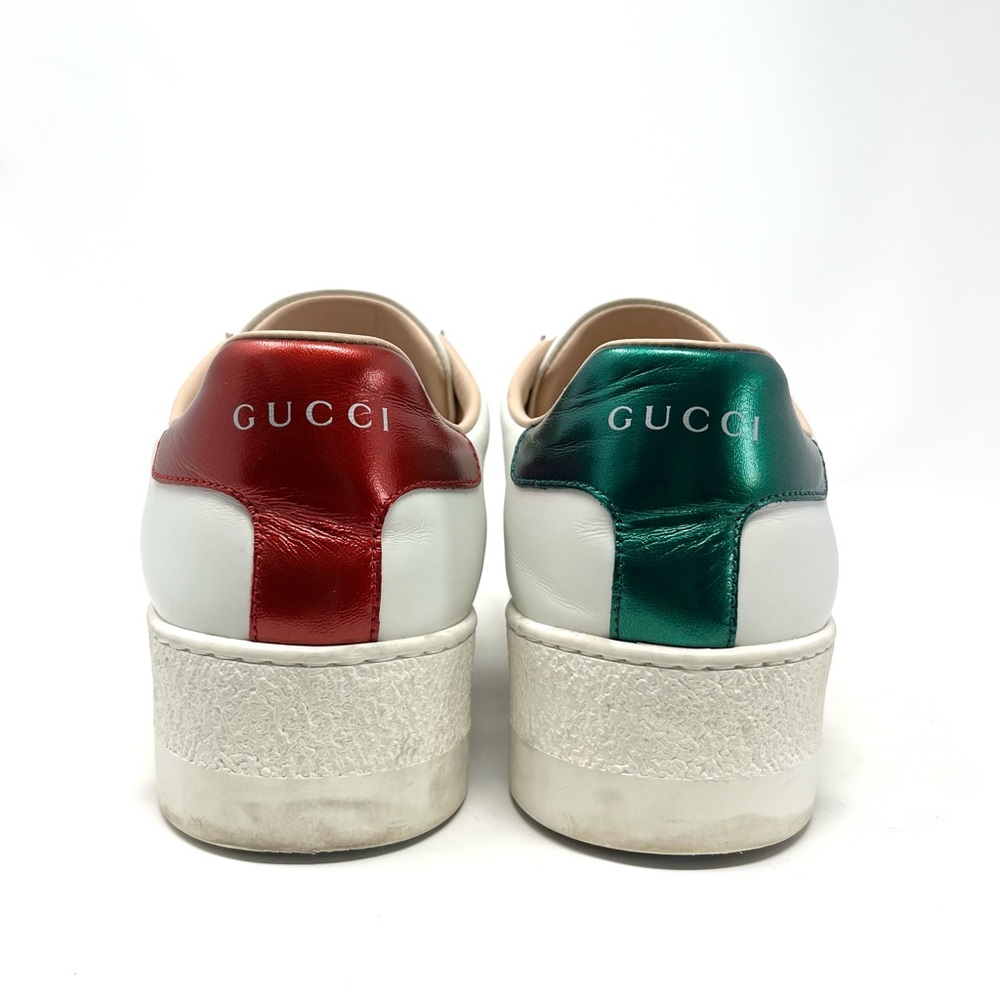 Gucci Ace Bee Platform White Leather Sneakers Shoes Logo Low Top Chunky 36.5 6.5 - Picture 6 of 12
